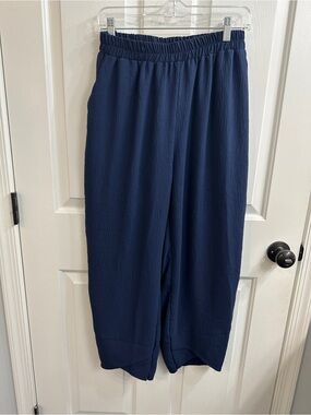 Navy Wide-Leg Elastic Waist crop Pants